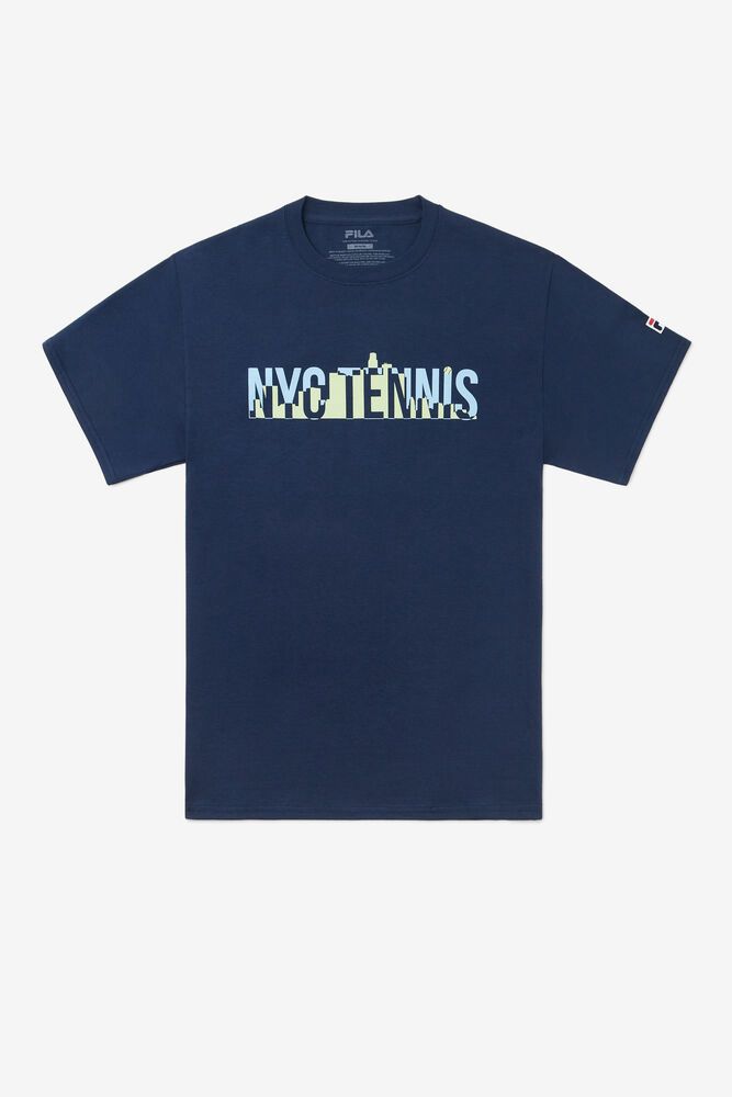 Fila Nyc Tennis Skyline Navy T-Shirt Mens - NZ 01892-QPDI